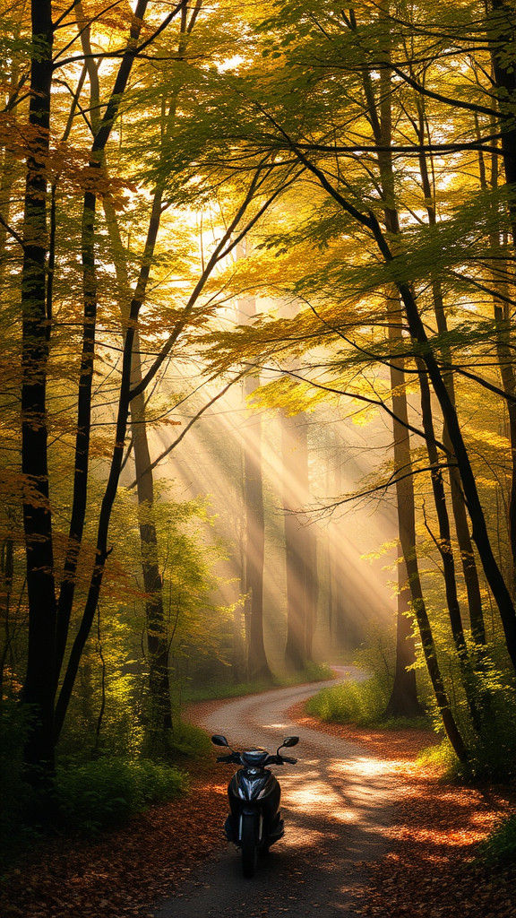 Autumn Forest Path Shimmers in Morning Light