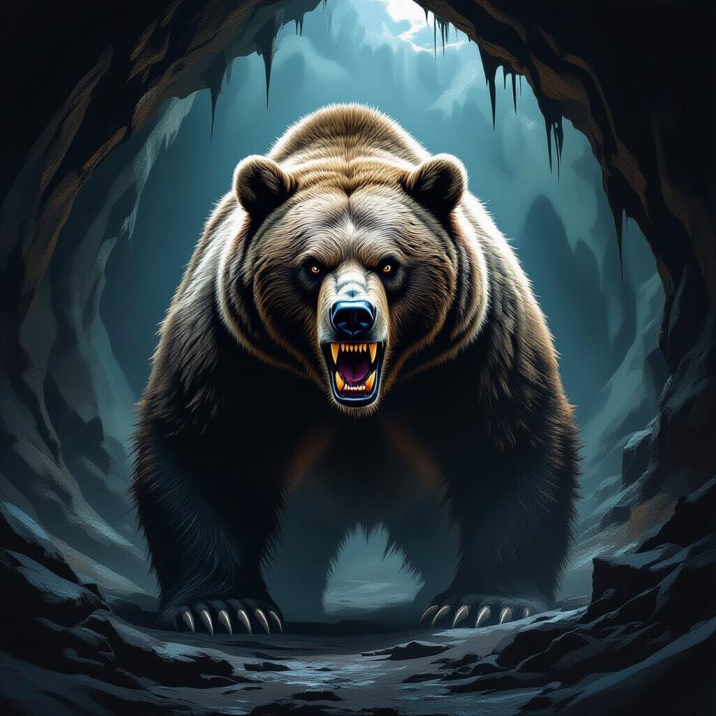 Grizzly Bear Attacks in Creepy Dark Cave