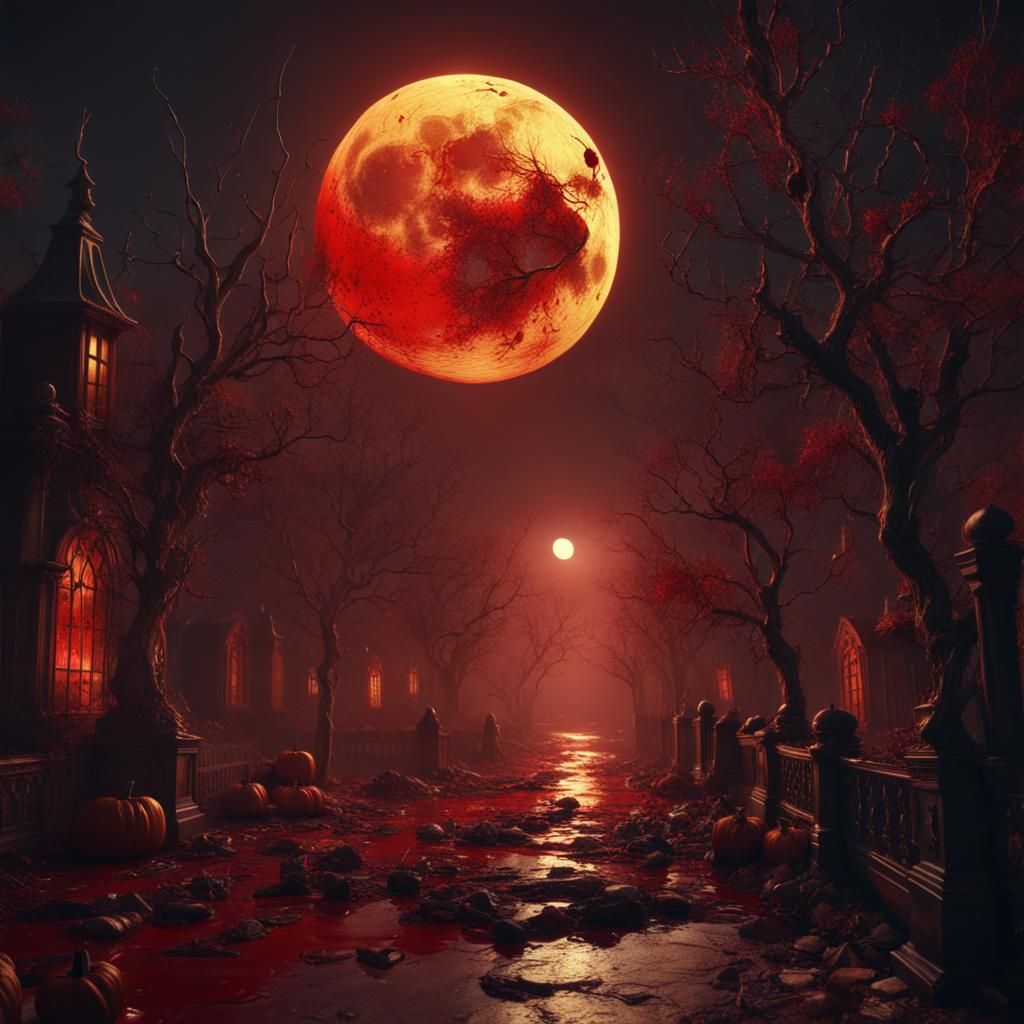 Golden Halloween Moon: Scary and Chic Fantasy Art