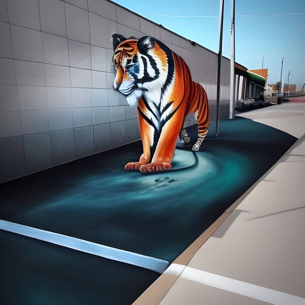 Most incredible realistic 3d street art of a Beautiful Tiger Painted on both the sidewalk and the side of a building -19...
