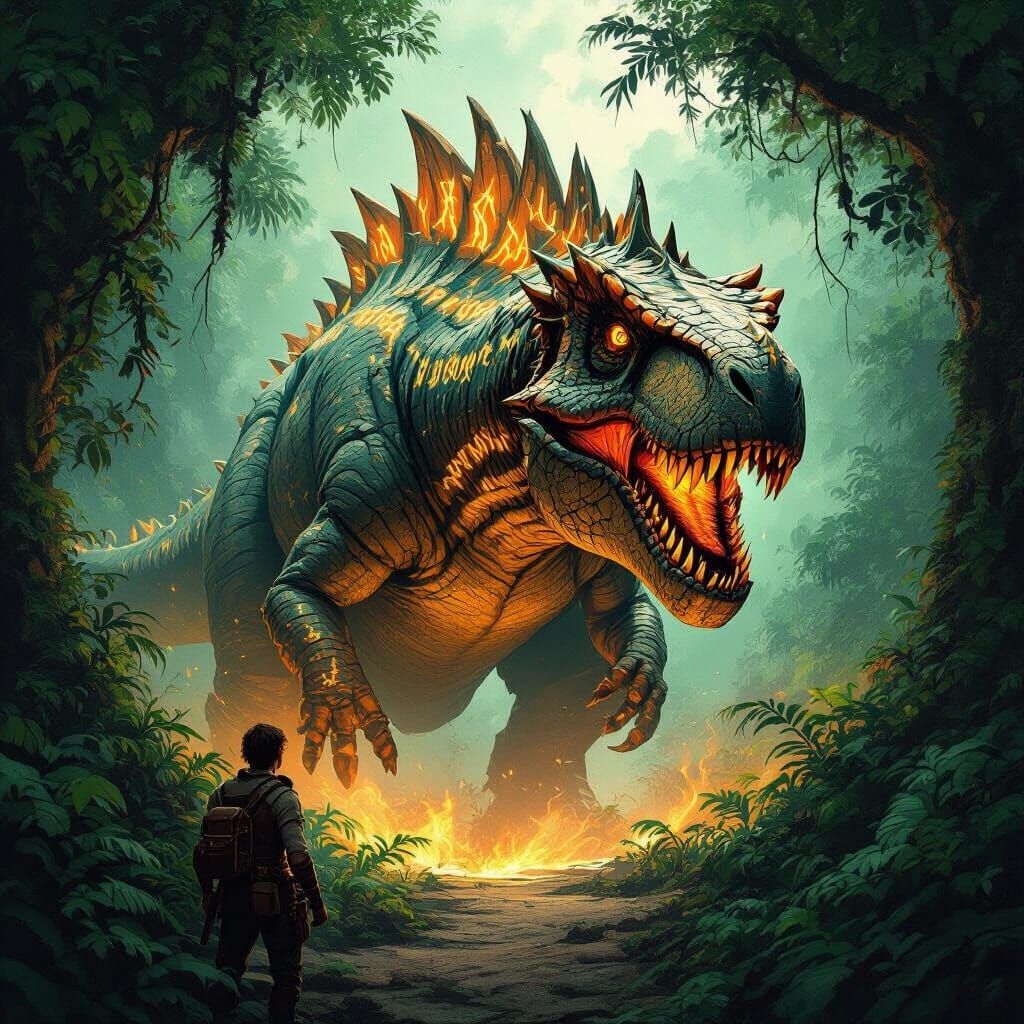 Rune-Etched Dinosaur Emerges from Temporal Rift