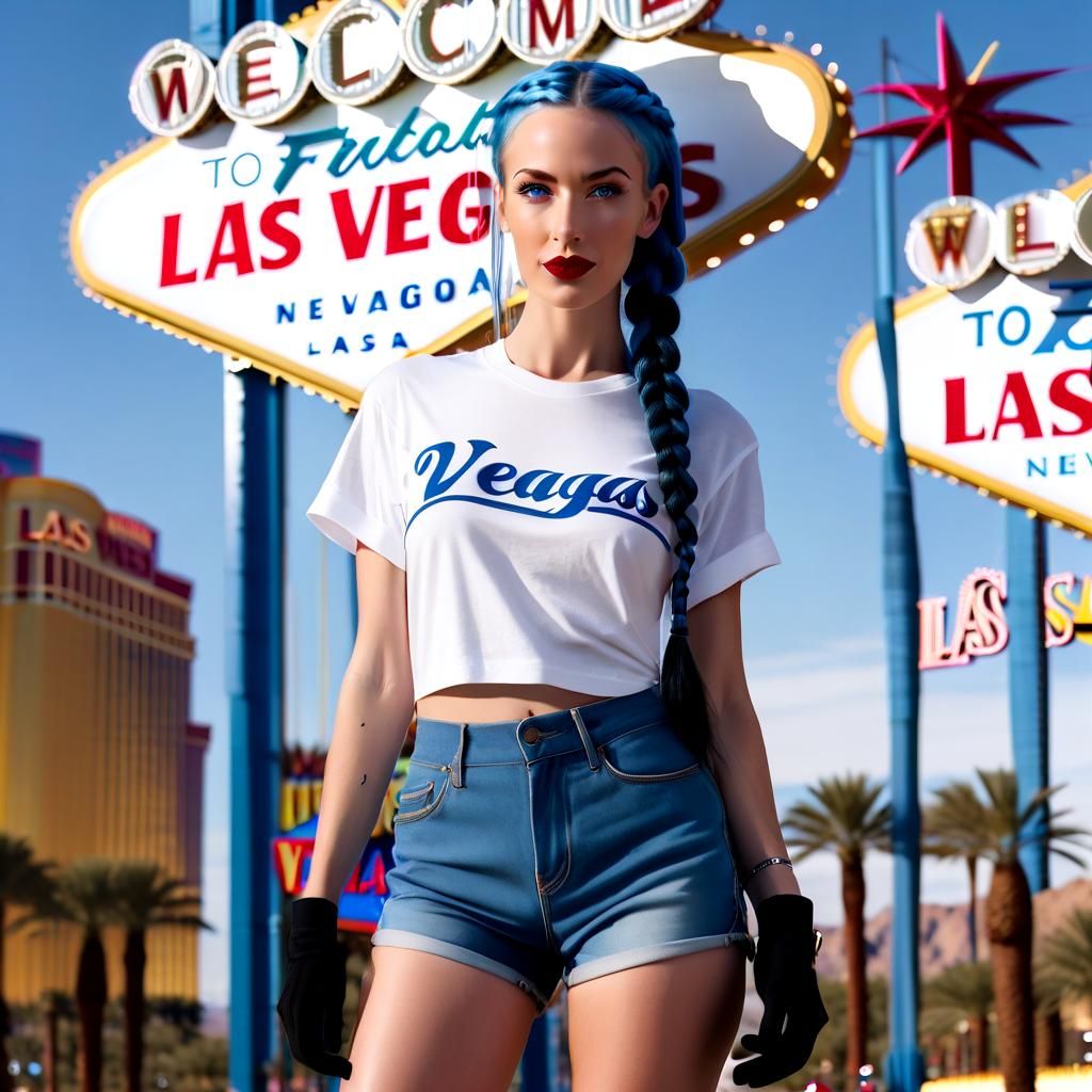 Happy Woman with Blue Hair in Las Vegas