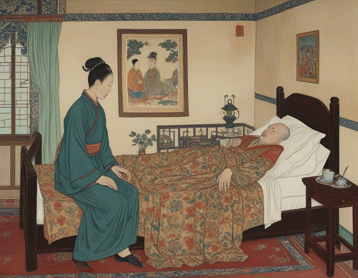 Ancient Chinese Emperor's Physician: Pen and Ink Portrait