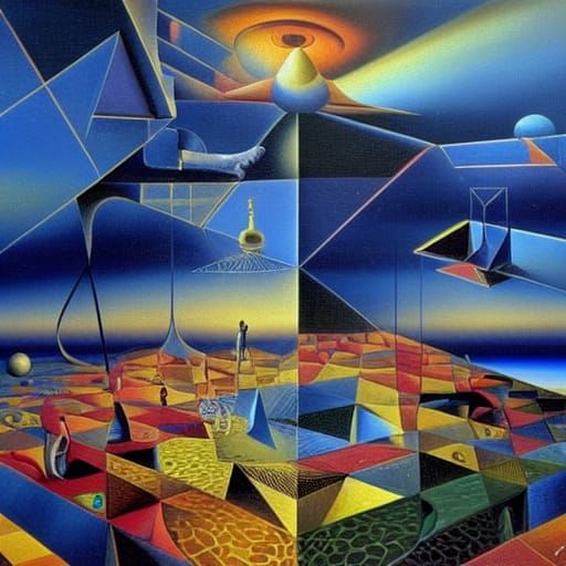 Surreal Futuristic Freemasonic Dream in Cubist Style