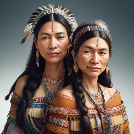 Native American Sisters Portrait in Golden Light