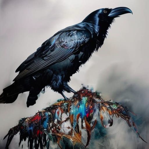 Hyperrealistic Raven in Inkblot Style