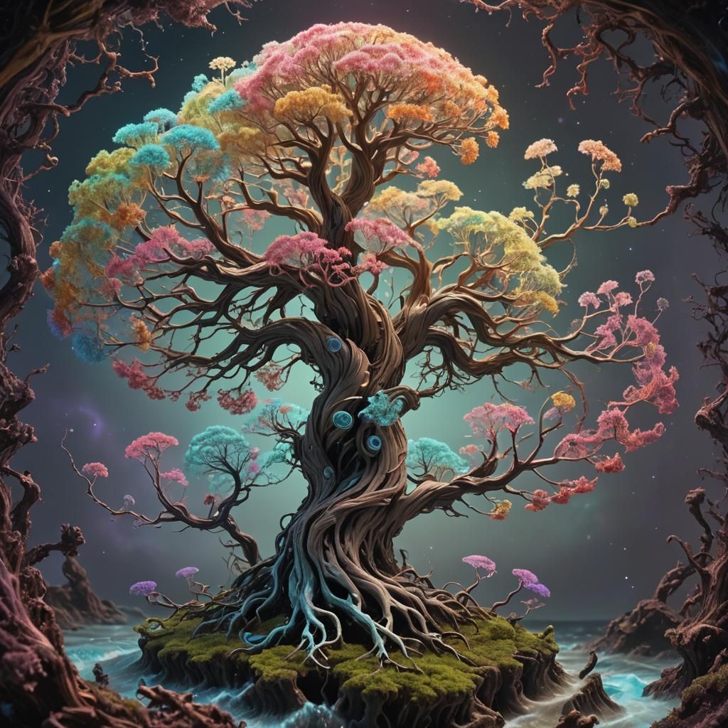 Bioluminescent Fractal Bonsai Tree in 3D