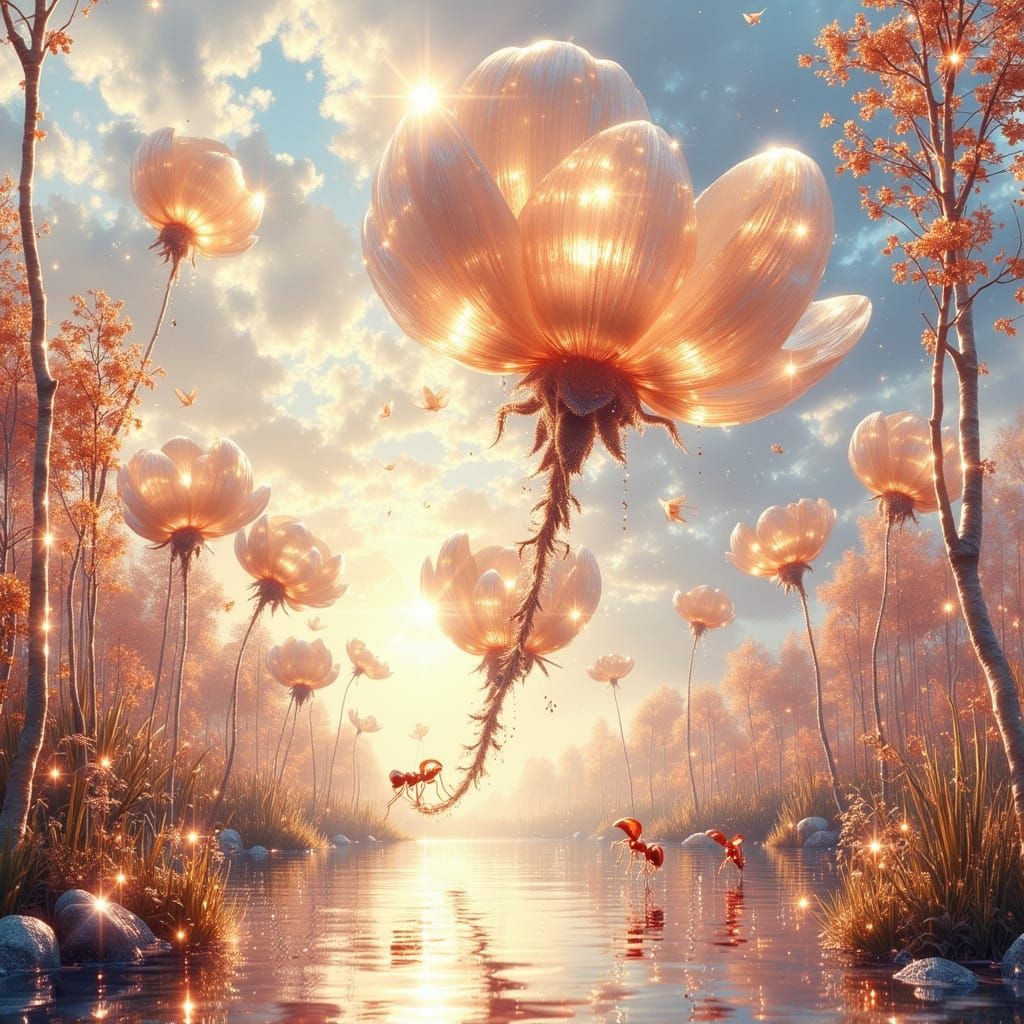 Dreamlike Floral City Floating in Pastel Sky