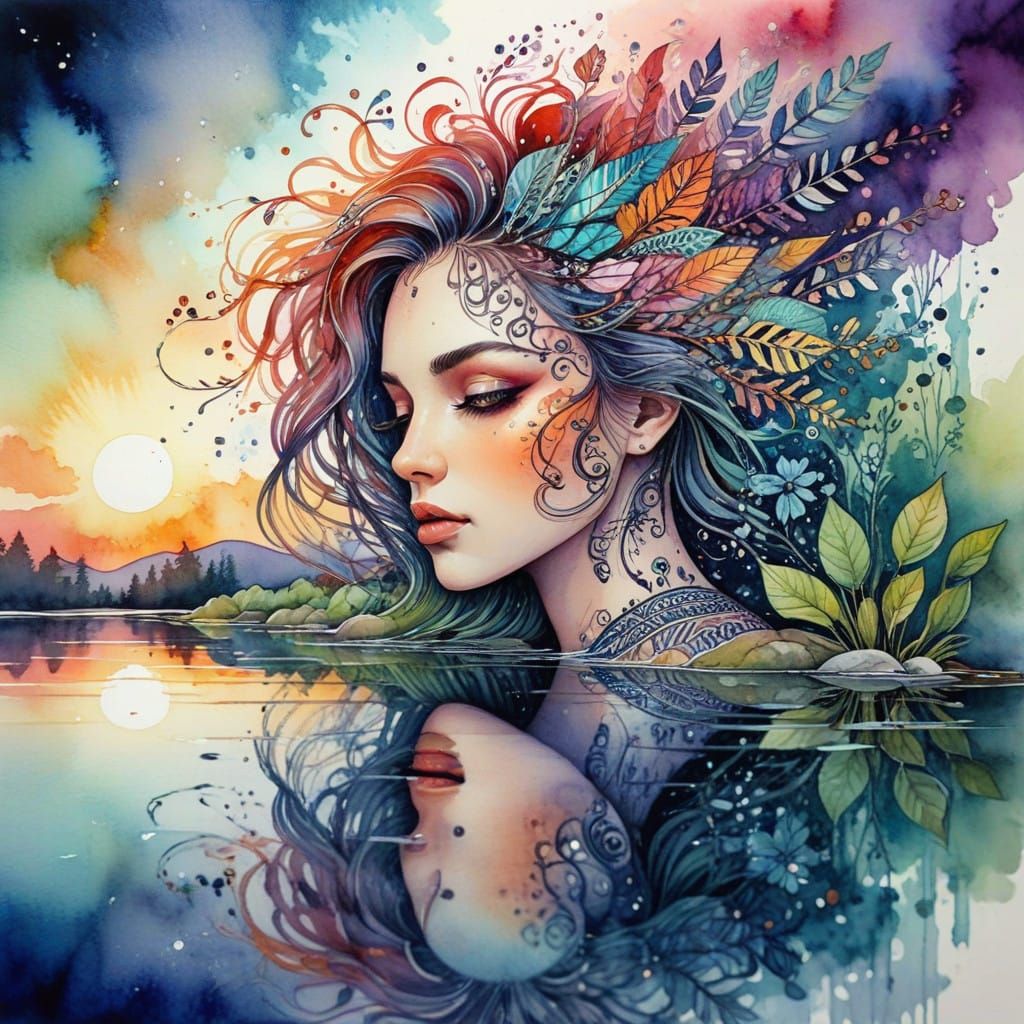 Dreamy Watercolor Reflections in Vibrant Colors