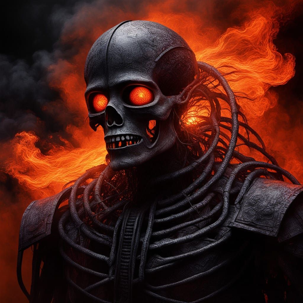 Surreal Red Embers Ignite in a Dark, Misty Atmosphere