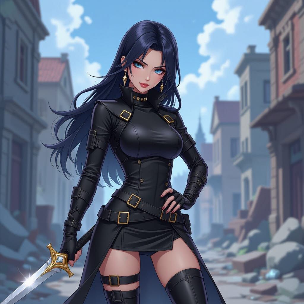 Anime Villainess in Assassin Outfit with Crystal Glow