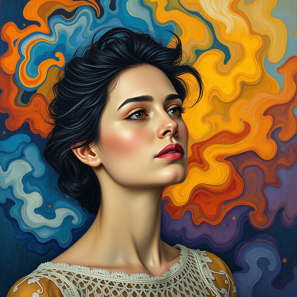 Contemplative Woman in Abstract Expressionist Style