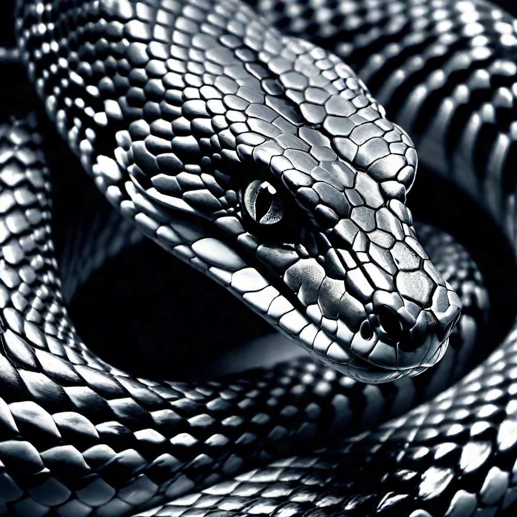 Giant Snake Close-up in Hyperrealistic Monochromatic Style
