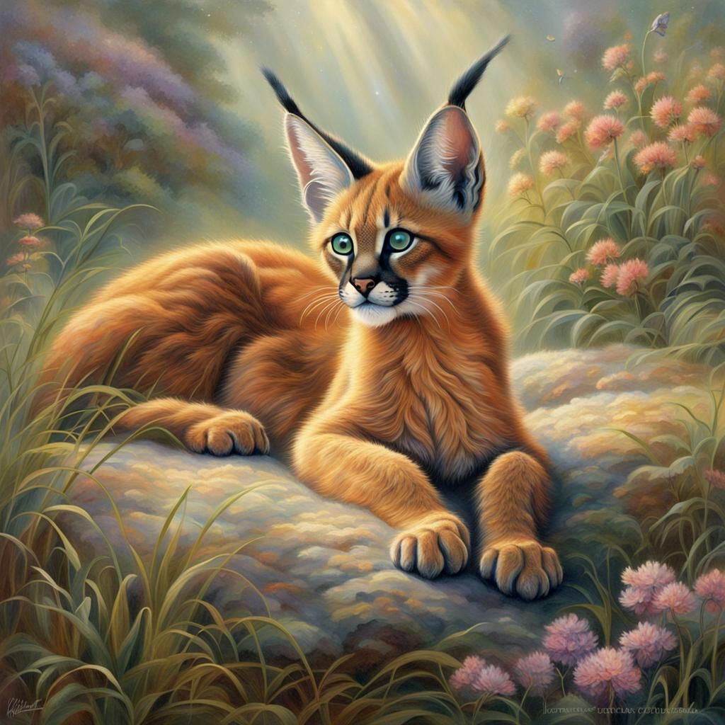 Ethereal Baby Caracal in Fantasy Landscape