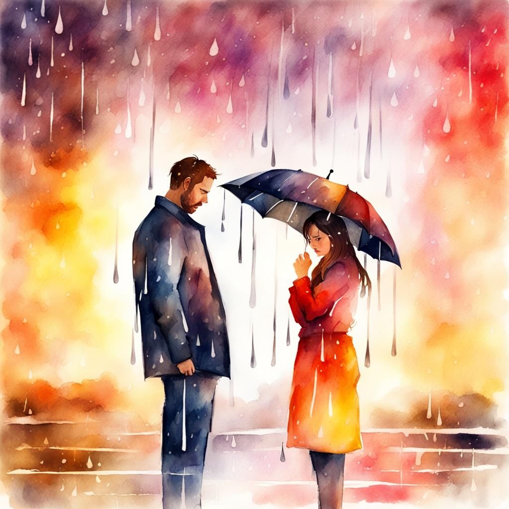 Watercolor Painting of a Couple's Painful Breakup