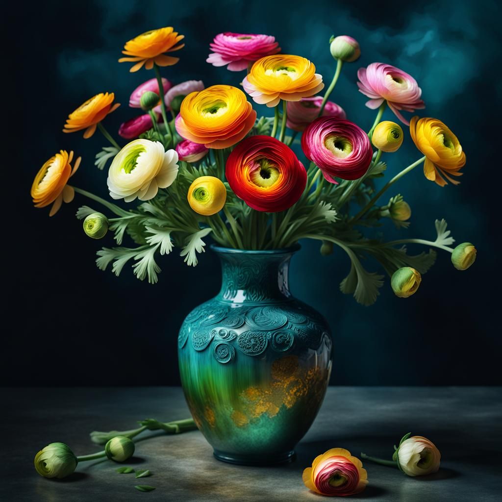 Vibrant Ranunculus Floral Still Life