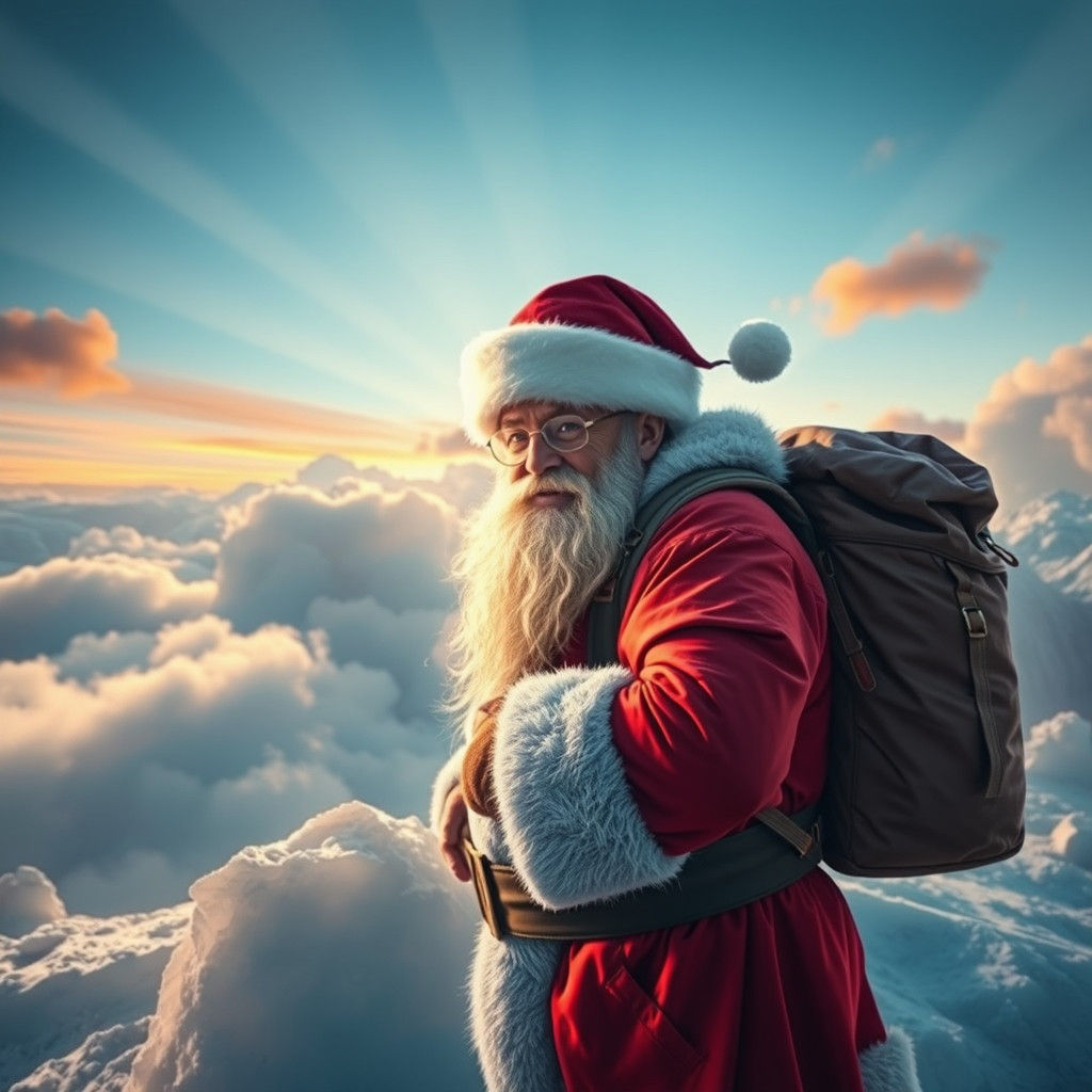 Santa Delivers on Icy Glacier in Hyperrealistic Style