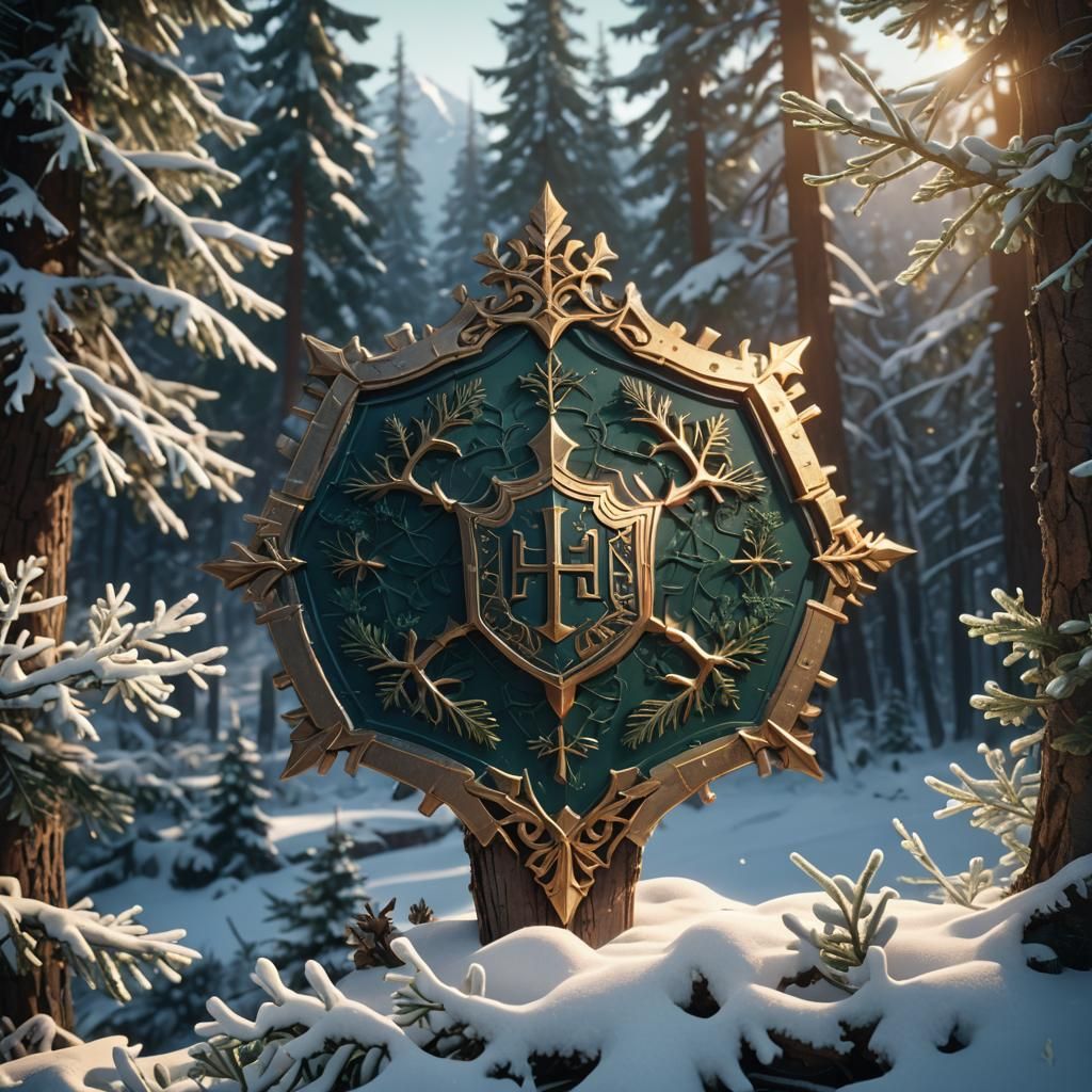 Fantasy Emblem with Forge, Hammer and Snowflake