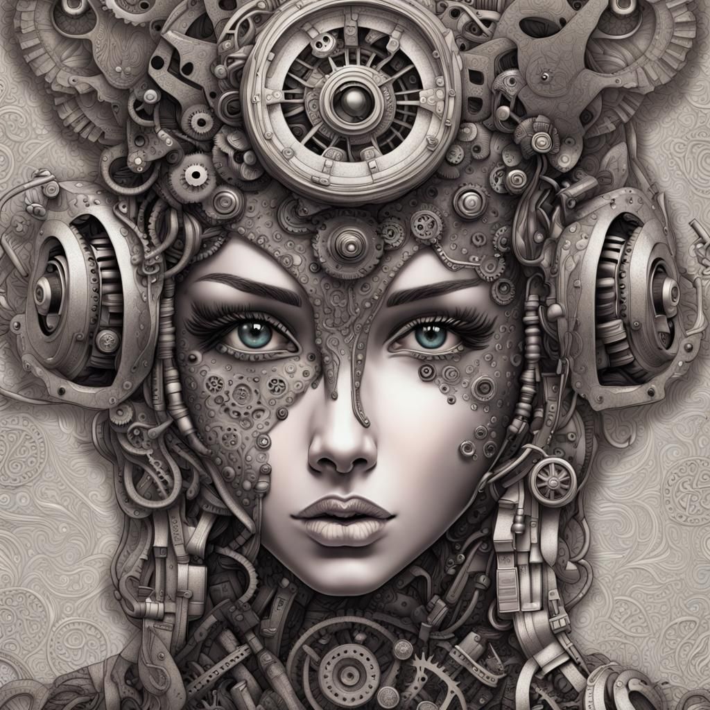 Mechanical Angel Portrait in Metal Gear Solid Style