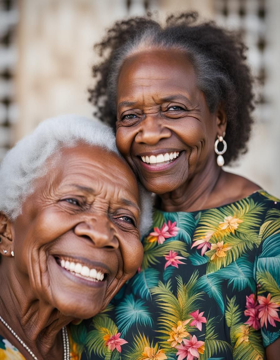 Smiling Mother and Daughter in Tropical Bokeh