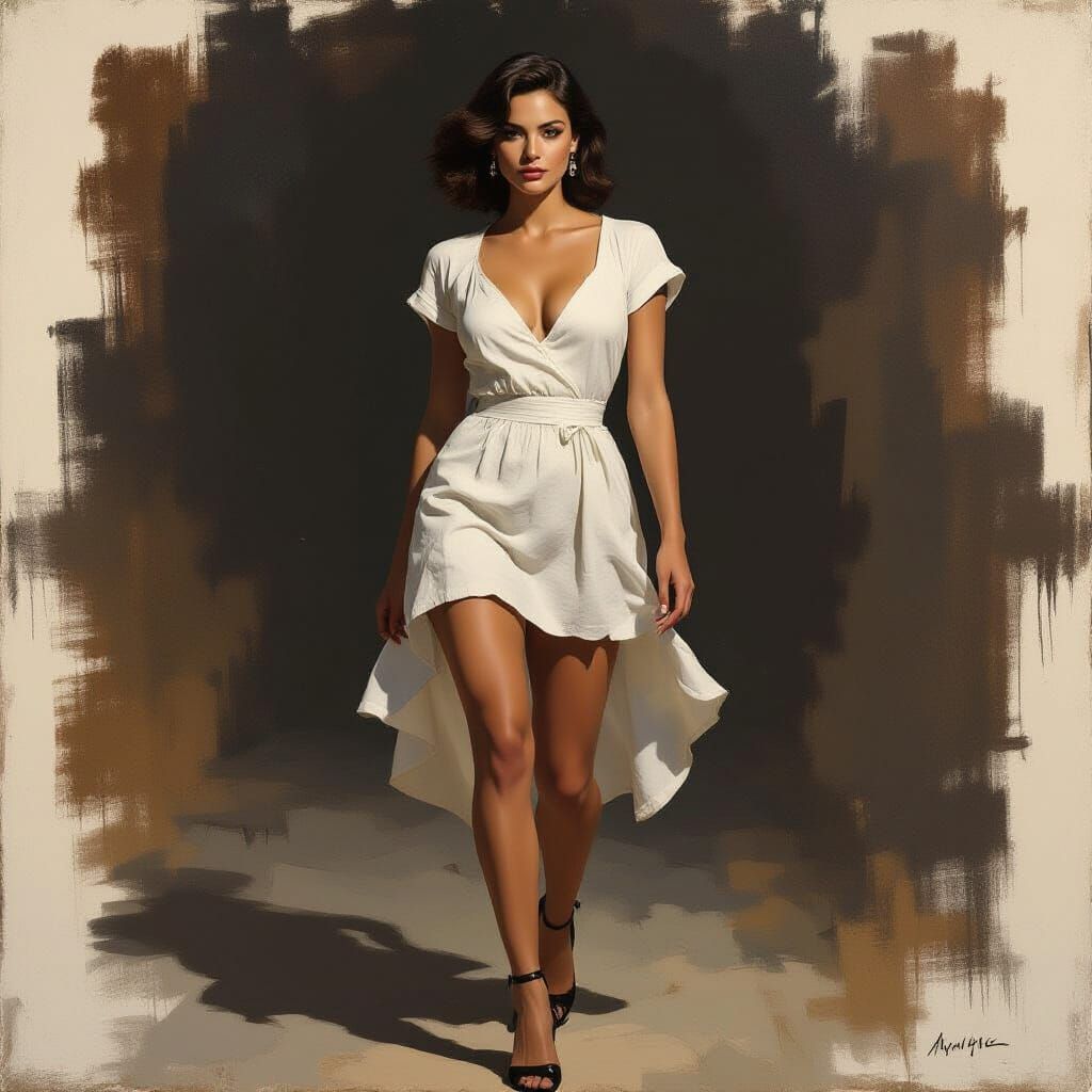 Figure Study with Direct Gaze, in Classical Realism Style