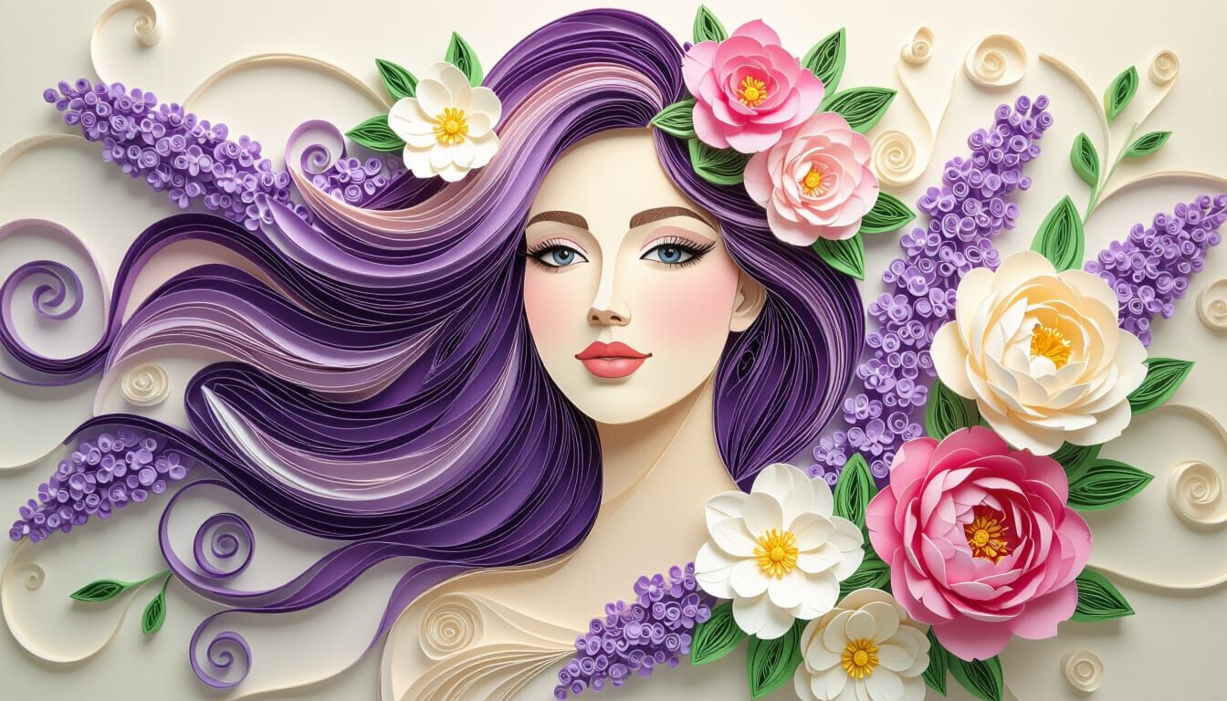 Spring Empress Portrait with Quilled Flowers