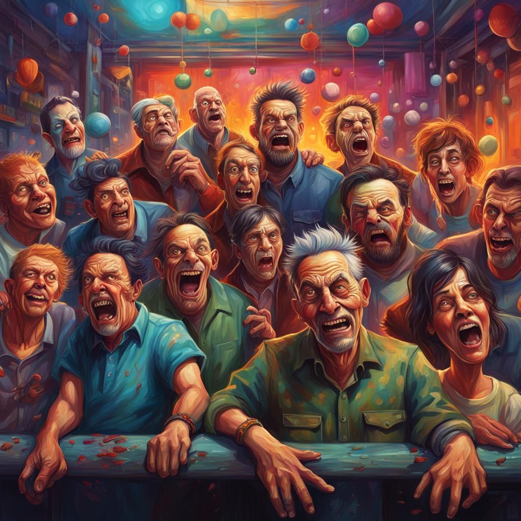 Hyperrealistic Splash Art of Delirious People