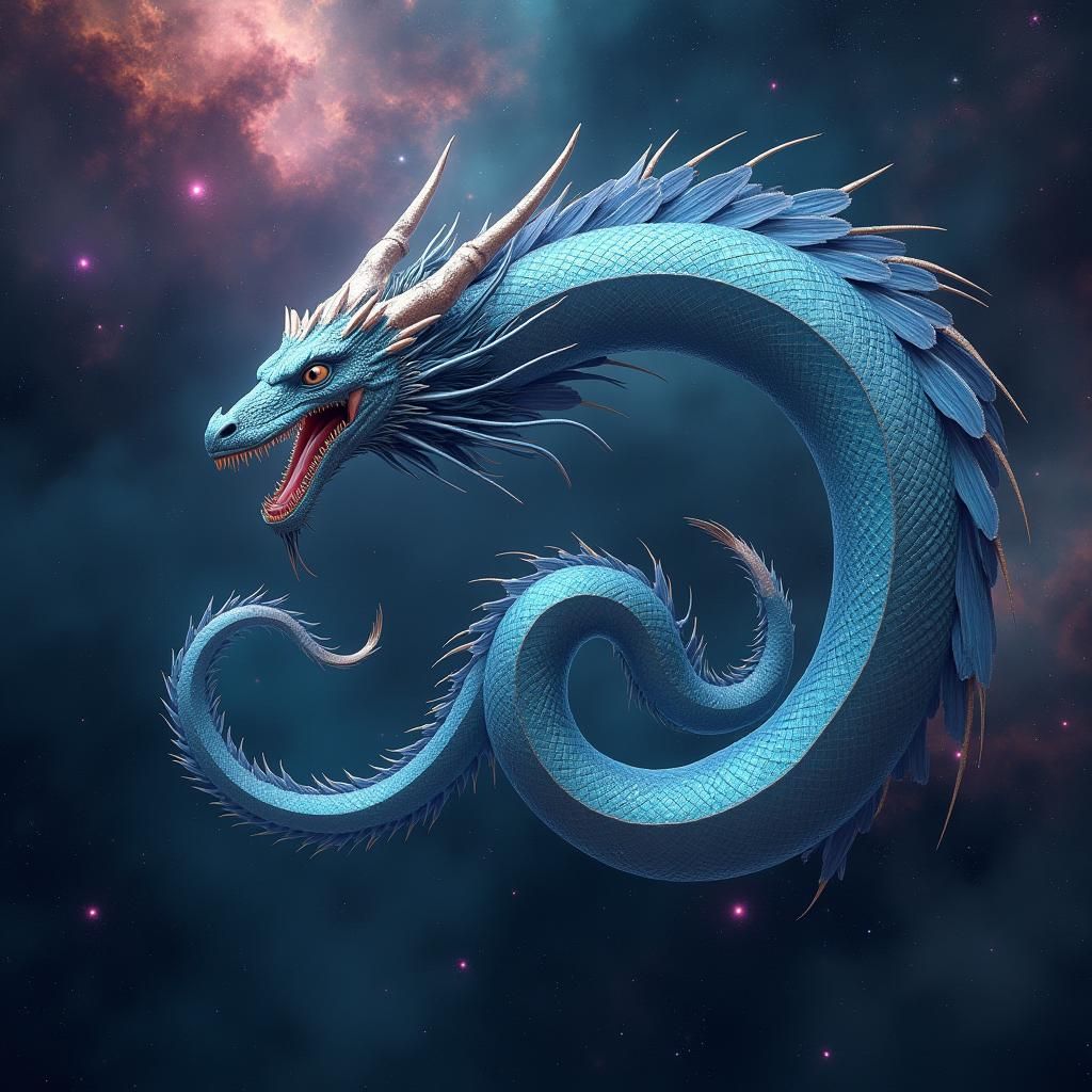 Cosmic Serpentine Dragon Soaring Through Starry Expanse