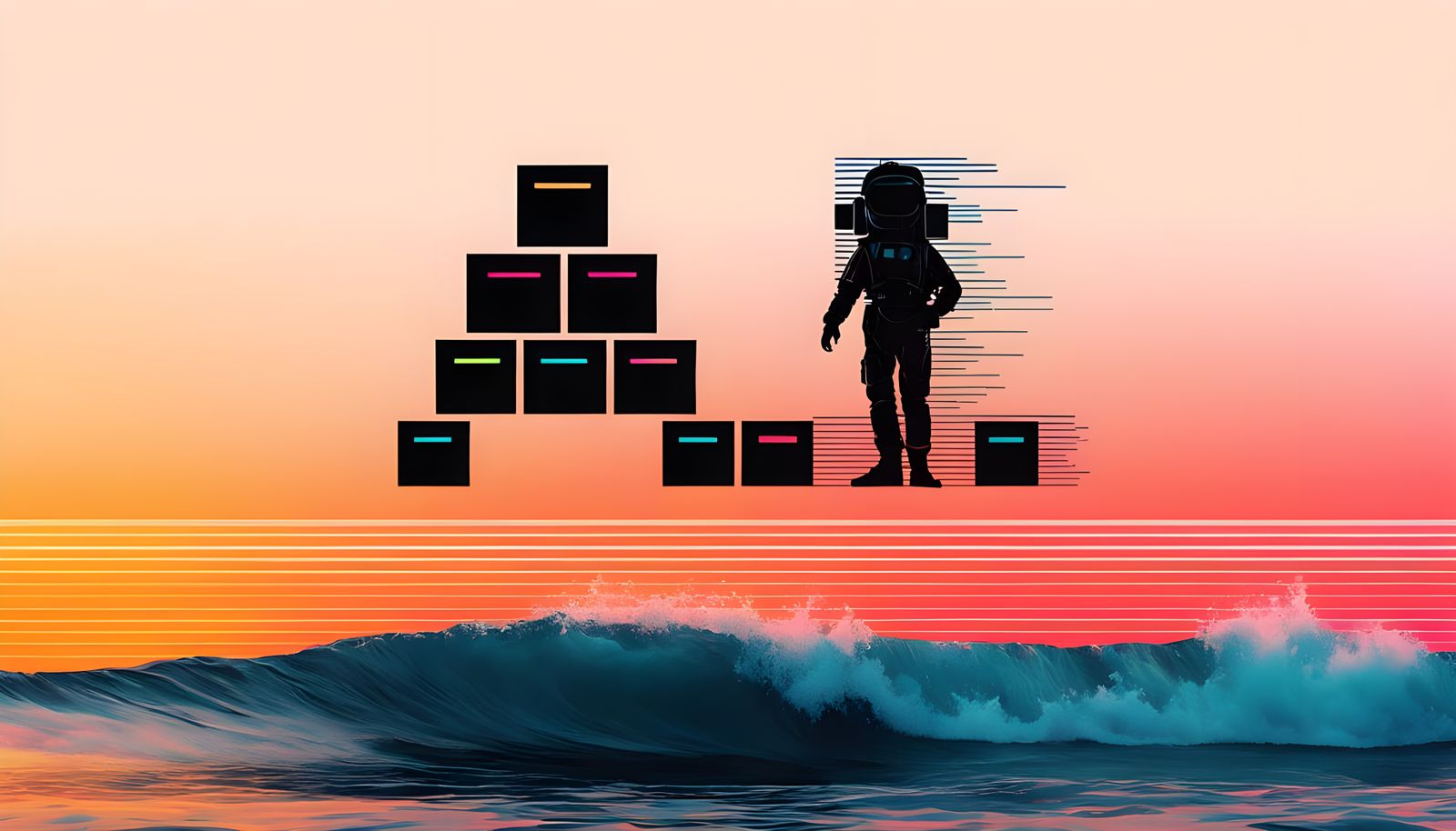 Abstract A.I. Text Dissolving into Pixels in Pop Art