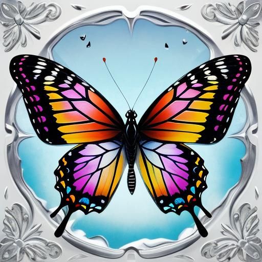 Colorful Butterfly Artwork with Sunshine Landscape