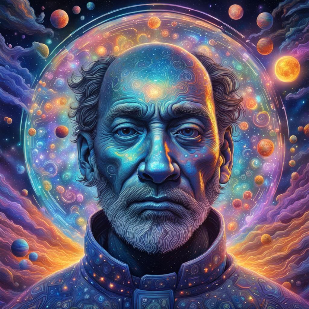 Holographic Cosmic Astral Illustration in Mixed Media