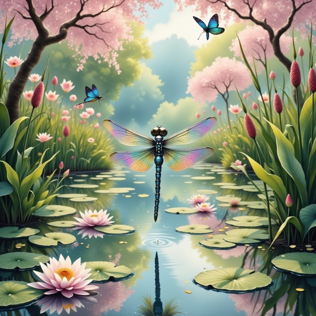 Magical Dragonfly in Maximalist English Garden