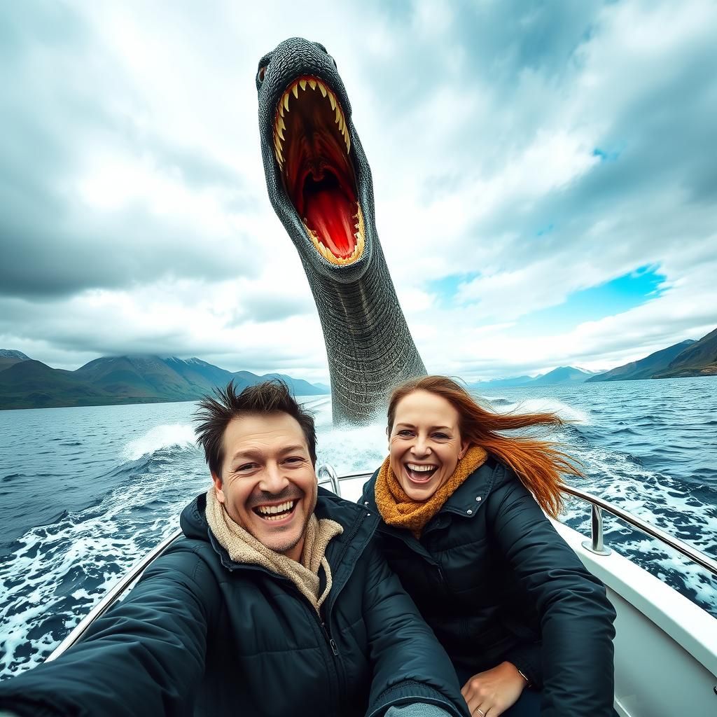 Loch Ness Monster Selfie: A Thrilling Satirical Scene