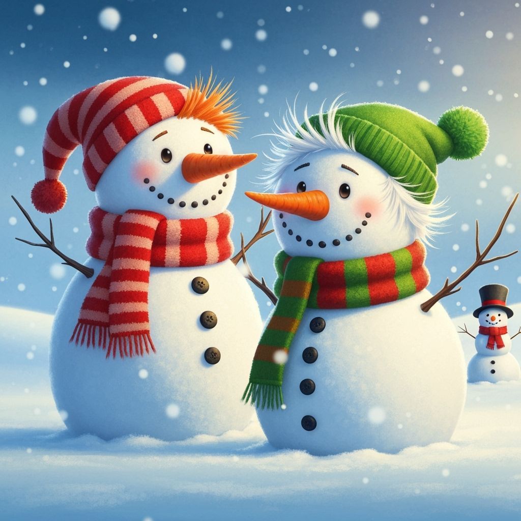 Cheerful Snowmen in Vibrant Winter Scene