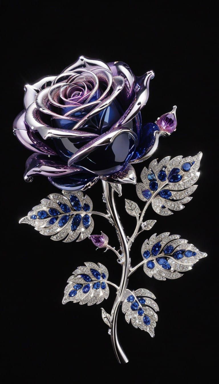 Luxurious Chrome and Crystal Rose in Deep Blues and Purples