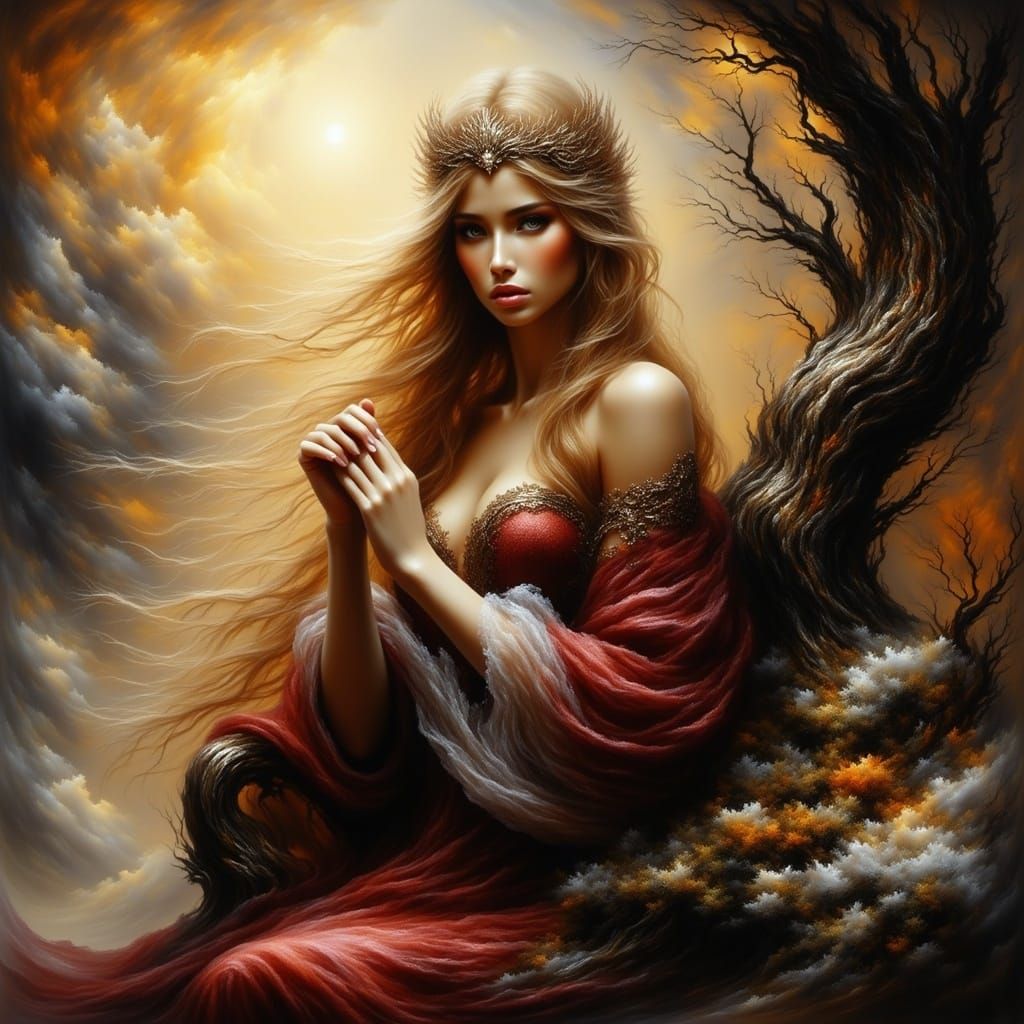 Norse Goddess Serenades in Golden Light