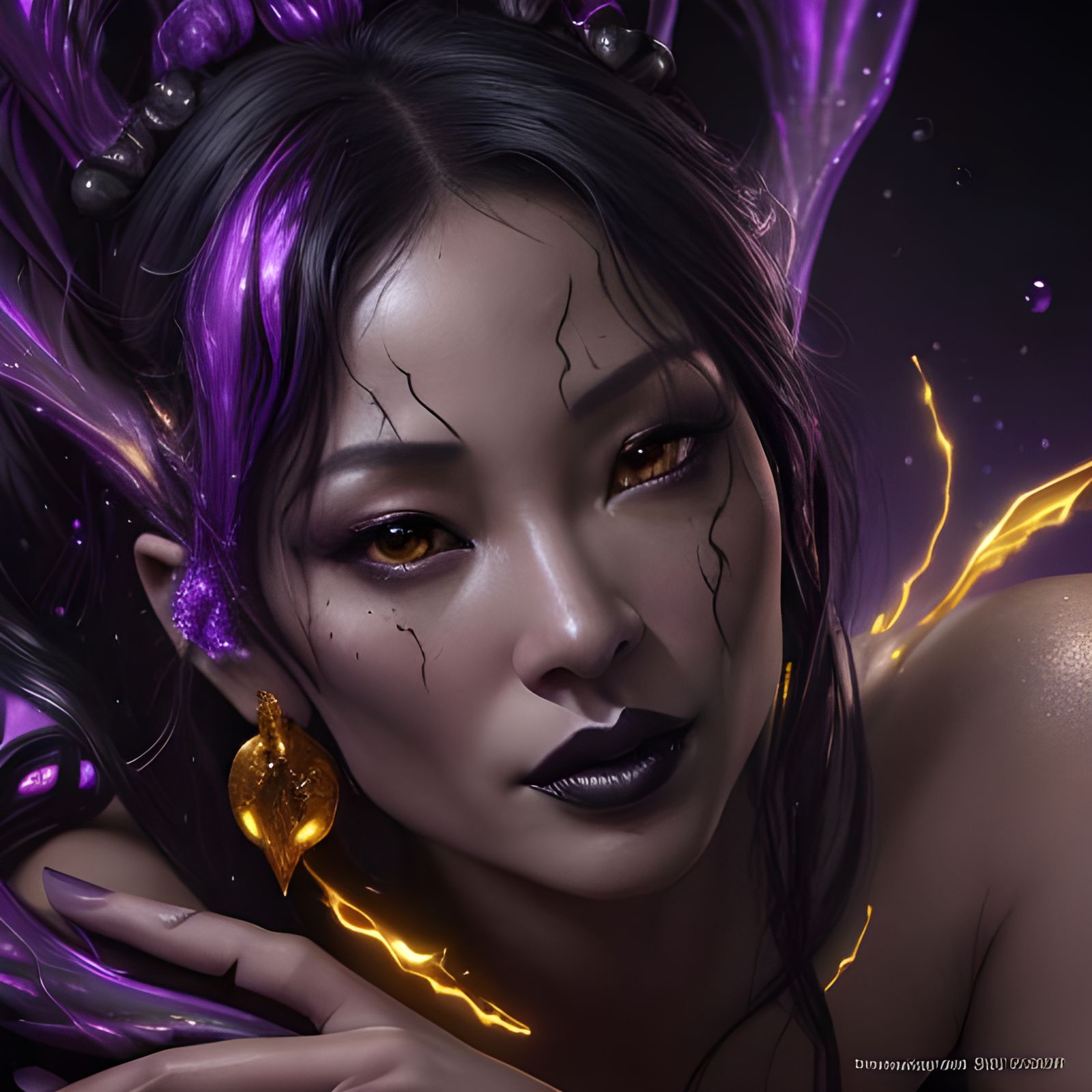 Seductive Dark Dryad with Glowing Cracks: Hyperrealistic Con...