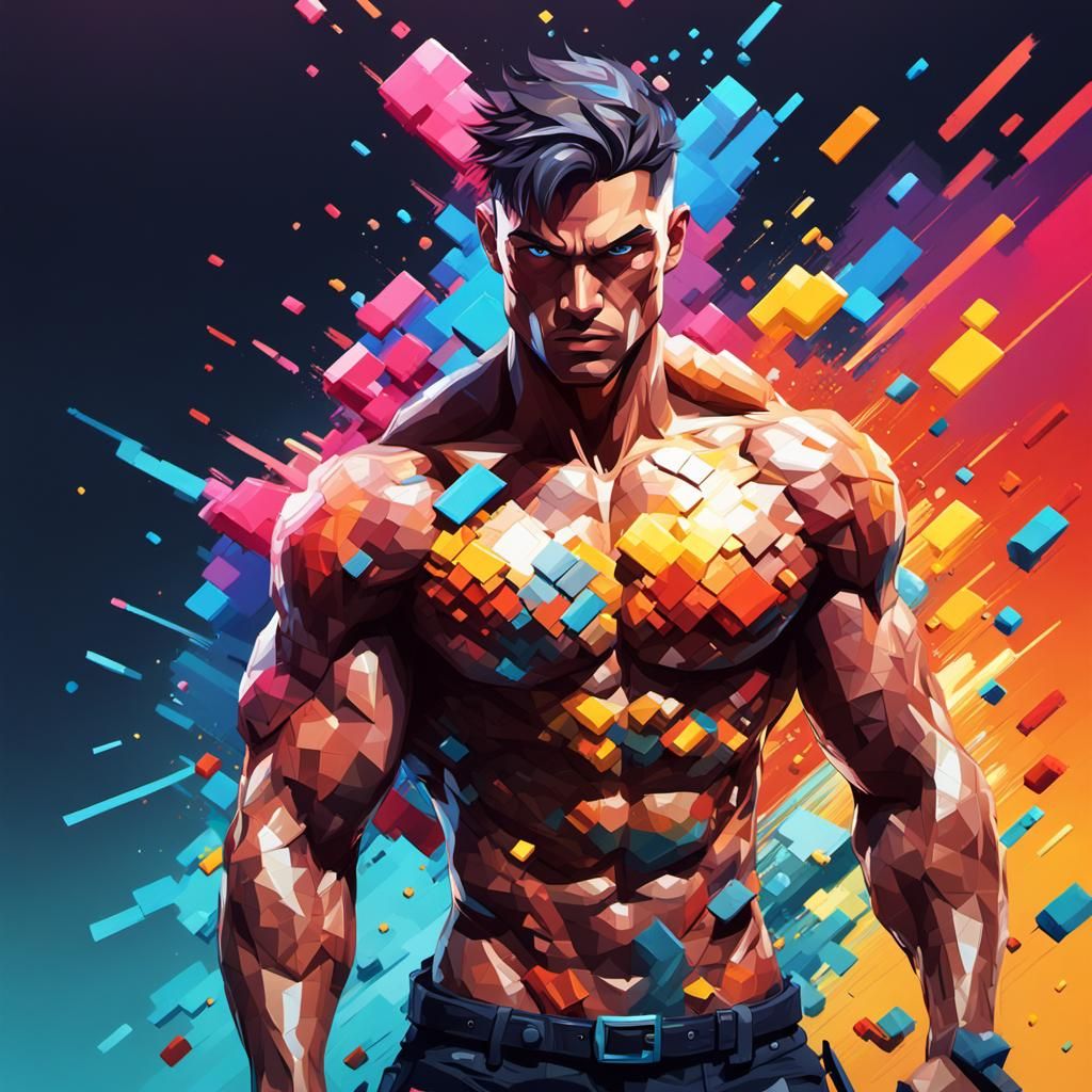 Pixelated Muscular Model in Video Game Style