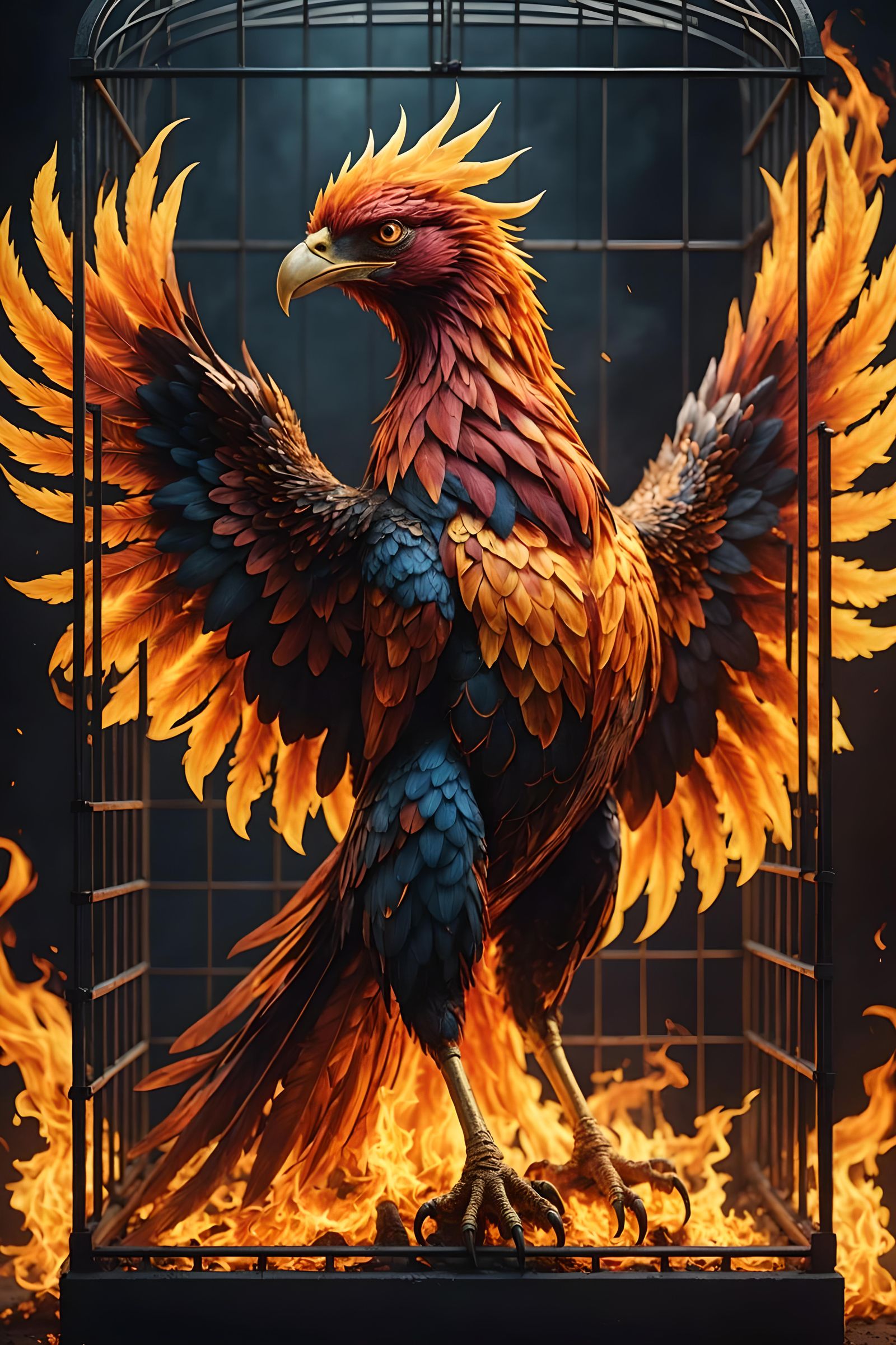 Caged Phoenix in Epic Flames