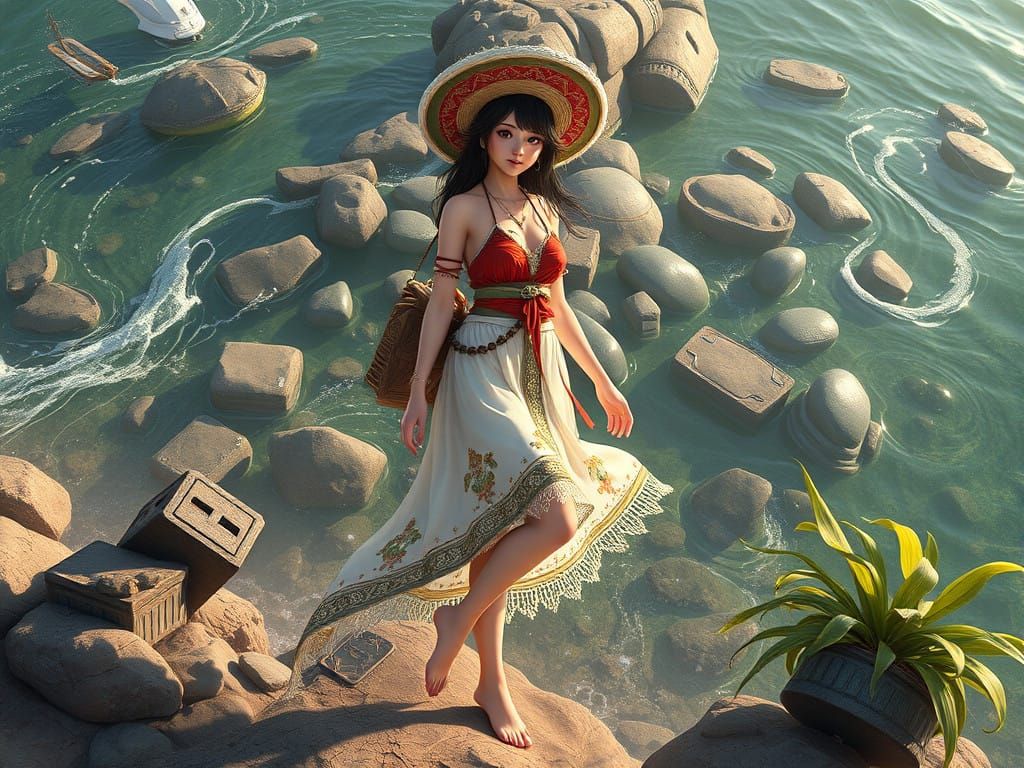 Barefoot Bohemian Goddess in Vibrant 3D Anime Style