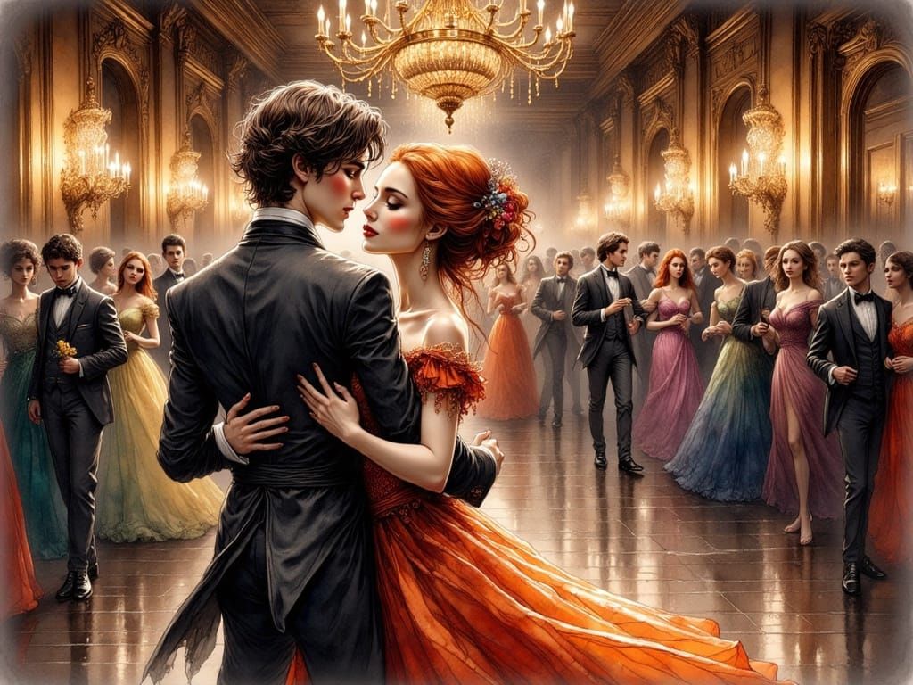 Elegant Waltz in Prague's Ornate Ballroom