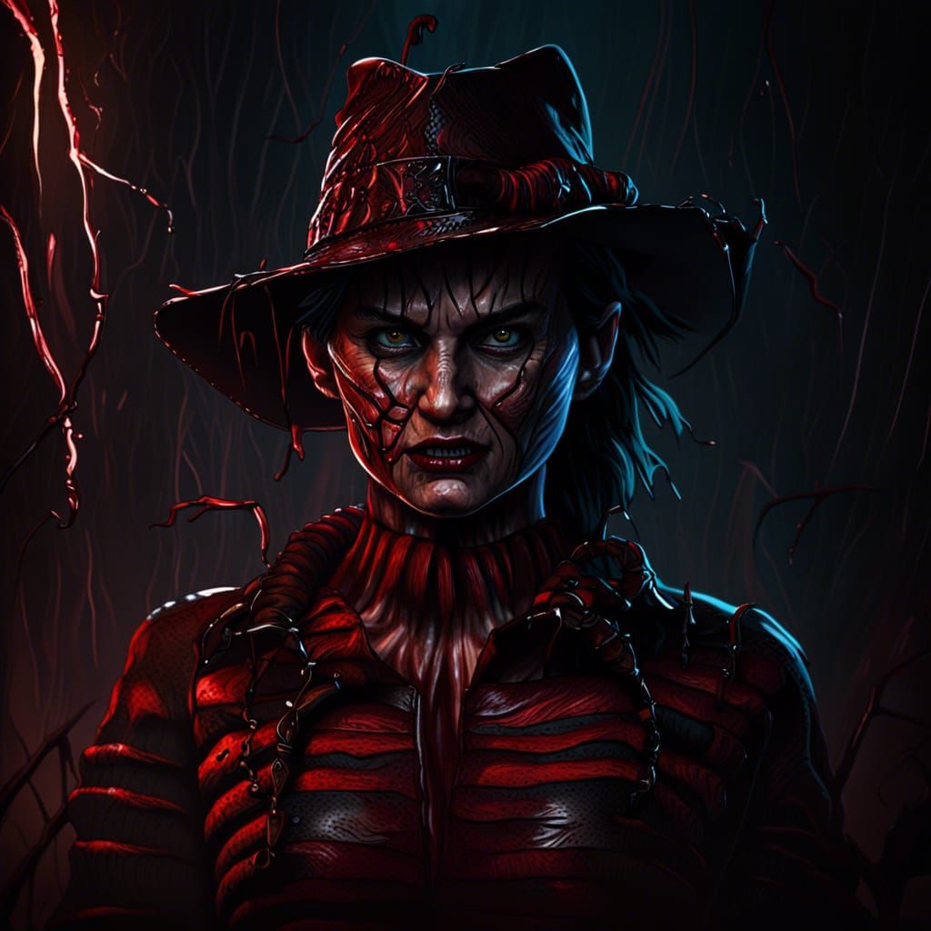 Female Freddy Krueger in a Nightmare: Detailed Matte Paintin...