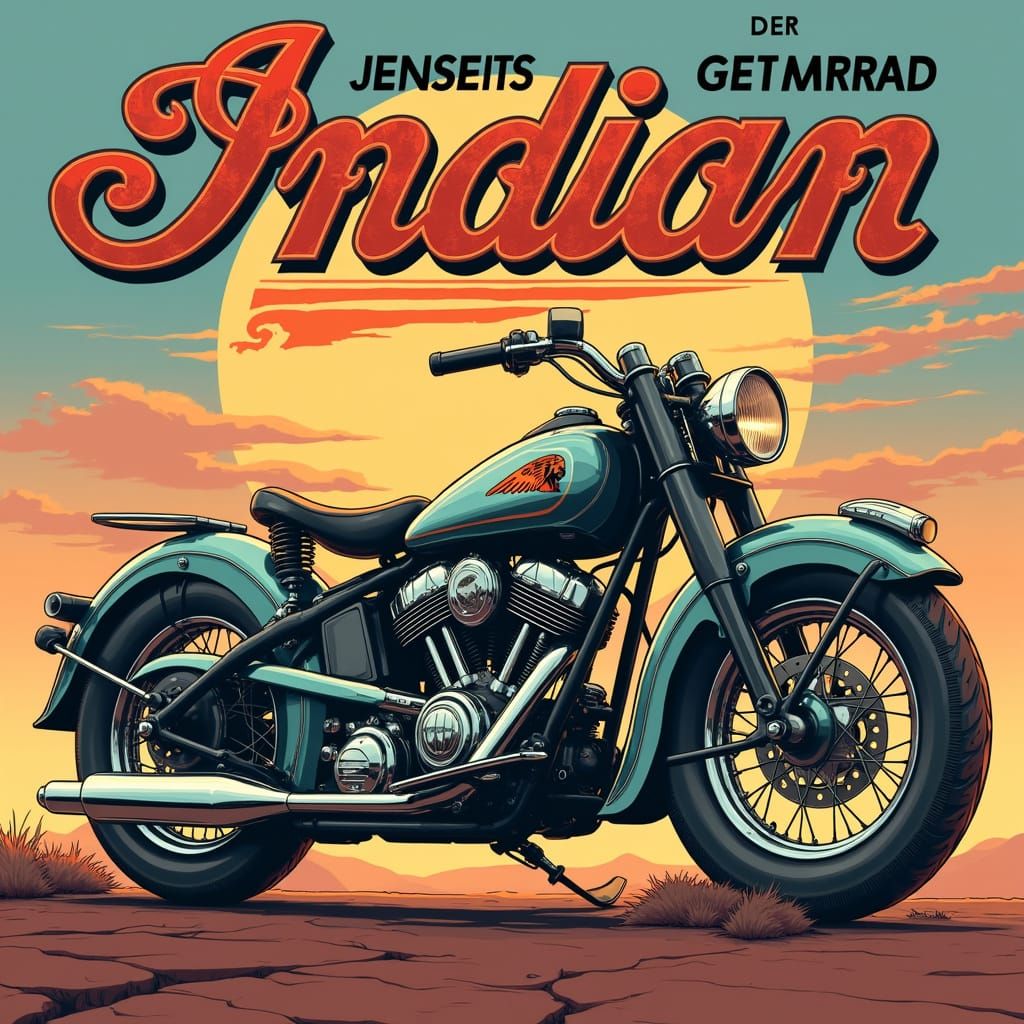 Vintage Futuristic Indian-Motorrad LP Cover Art