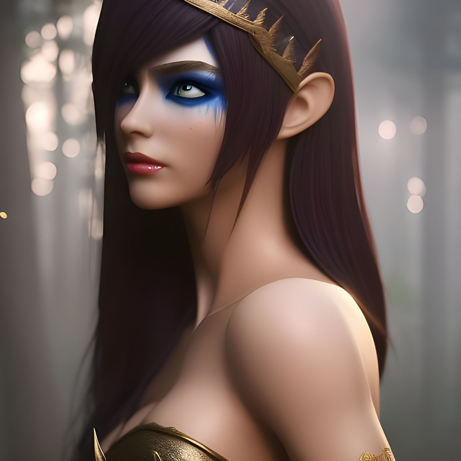 Blue Gothic Elf Portrait in Digital Illustration