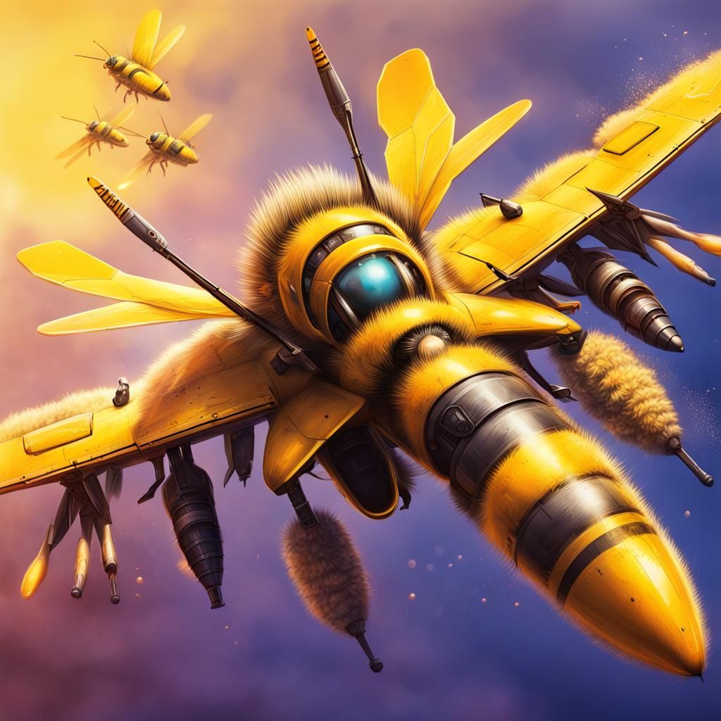 Honey Bee Fighter Jet: Hyperrealistic Concept Art