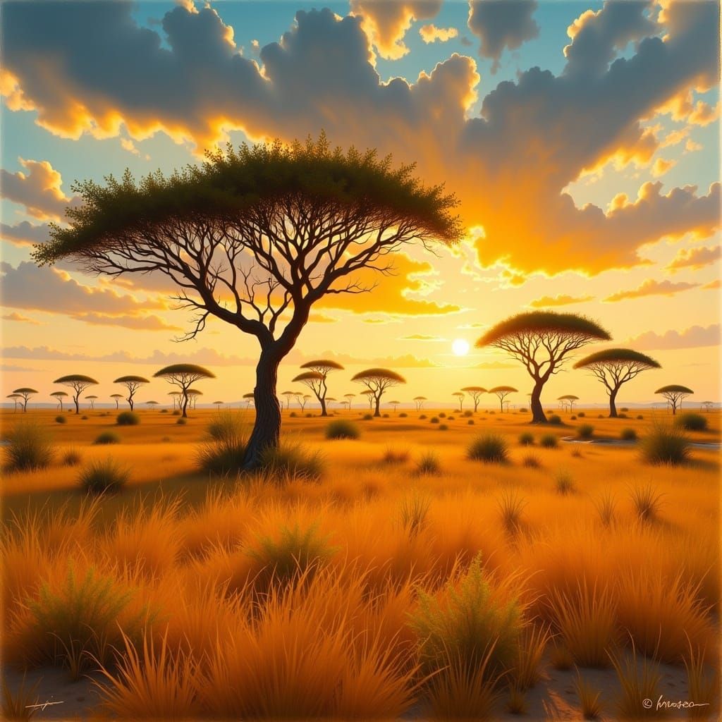 African Savannah Sunset Landscape