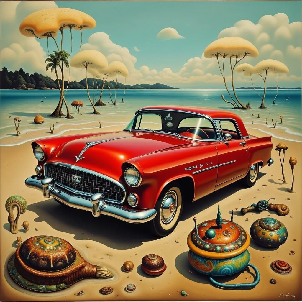 Sleek 1950s American Automobile in Vibrant Fire Engine Red