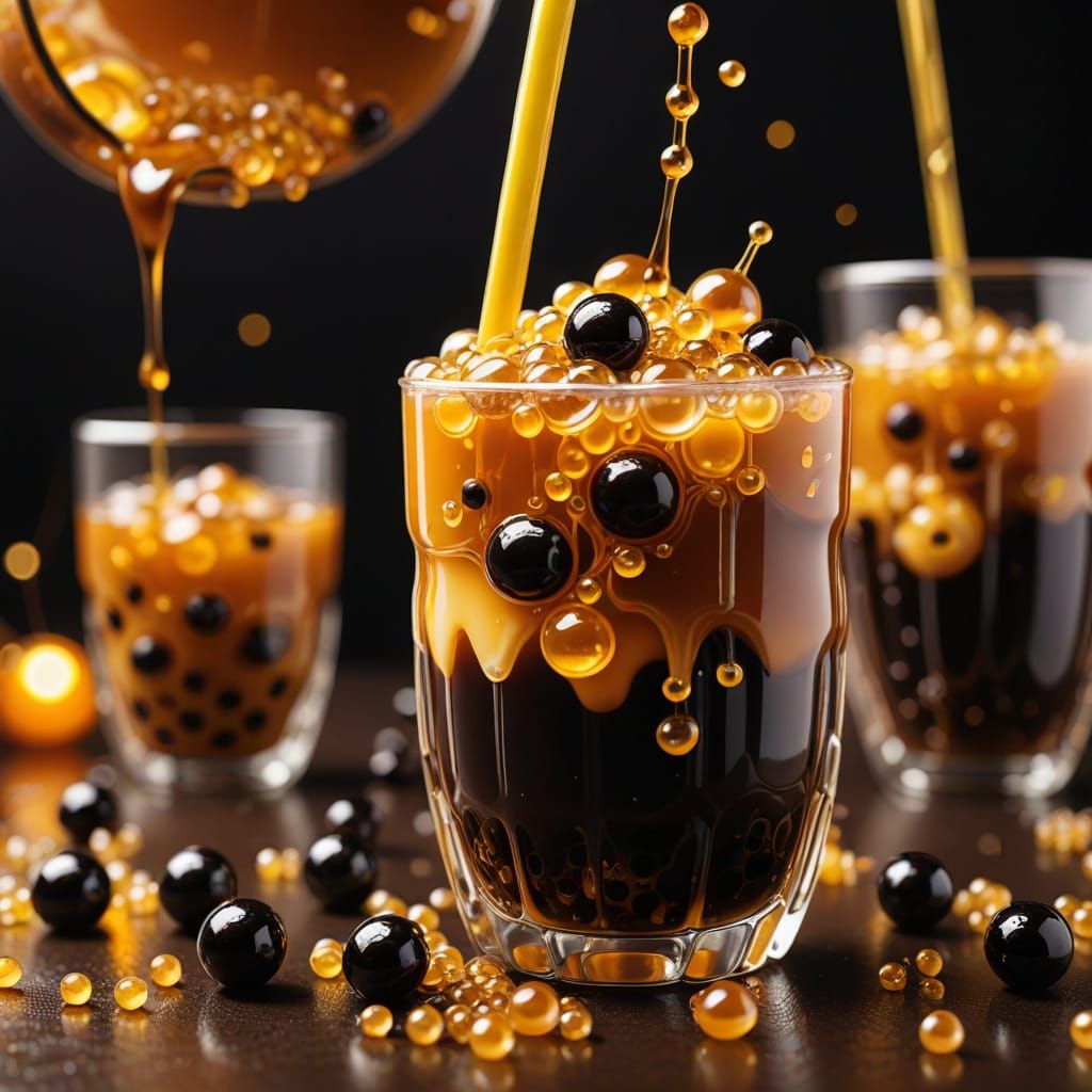 Delicious Boba Tea with Brown Sugar Dripping - Digital Art