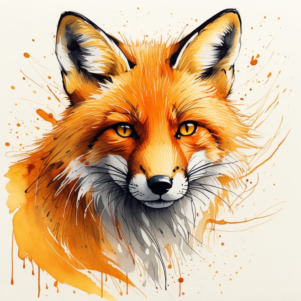 Expressive Fox Illustration with Watercolor Highlights