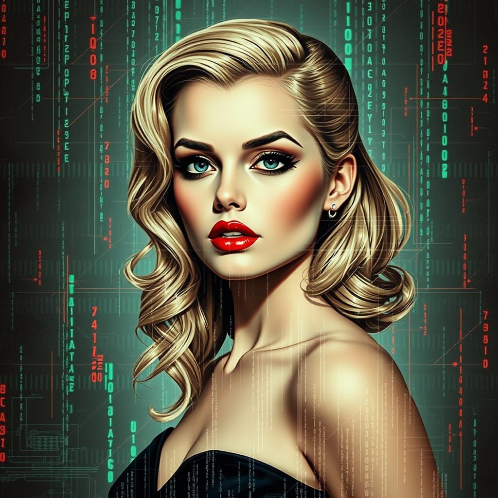 Durer Meets Glitch: Hyperrealistic Pin-Up Fusion